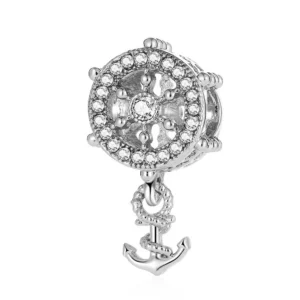 Charm Gouvernail et Ancre Marin Nautique – Argent S925 & Zircons Charm Gouvernail et Ancre Marin Nautique – Argent S925 & Zircons